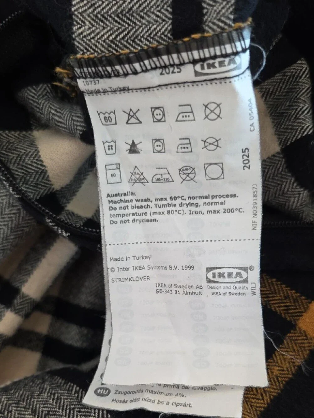 IKEA Strimklover Black, Cream Gold Brown Plaid Flannel Cotton King Duvet Cover